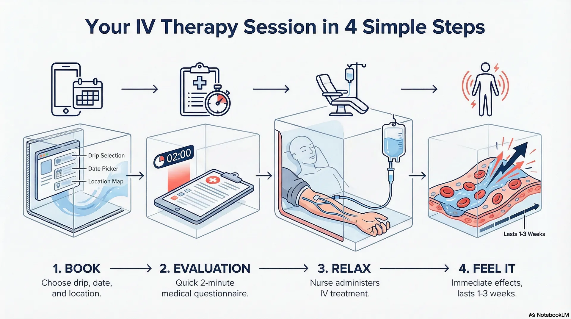 IV therapy process step-by-step infographic